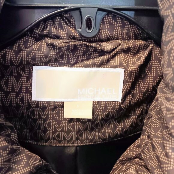 Michael Kors All Over Down Jacket Mint Brown Faux Fur Hood - Picture 6 of 8